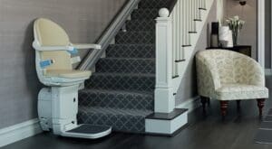 Straight stairlift installed on a narrow staircase in a UK home